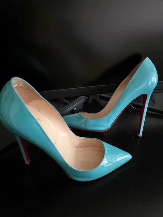 Christian Louboutin Shoes - Christian Louboutin Aqua Turquoise Patent Leather Pointed-Toe Pumps 39 Kate